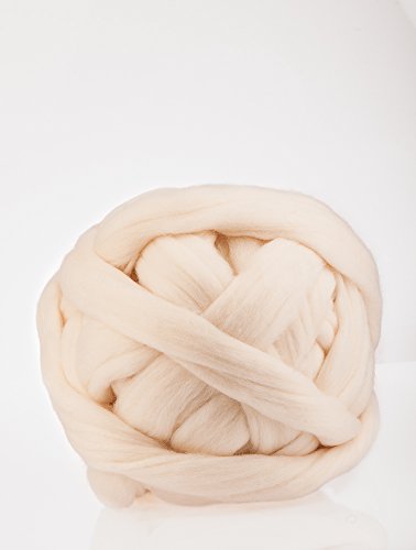 MEROLINO dicke, flauschige, extrem hochwertige Merino Wolle | 3cm starkes Garn | Wolle zum Stricken von Decken, Schals, Überwürfen | extrem weich, nicht chemisch behandelt (weiß)
