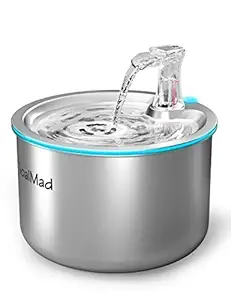 GoalMad Cat Water Fountain Stainless Steel, 67oz/2.0L Automatic Drinking?Water Dispenser Cat Water Bowl Pet Water Fountain with LED Light & Filter for Cats, Dogs
