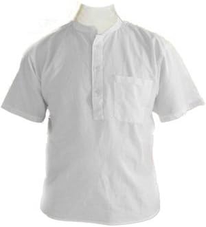 White Short Sleeved Grandad Collarless Shirt Cotton Sizes Small to 2XL