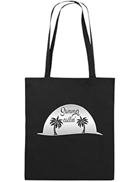 Comedy Bags - Summer callin - PALMEN - Jutebeutel bedruckt, Baumwolltasche zwei lange Henkel aus 100 % Baumwolle...