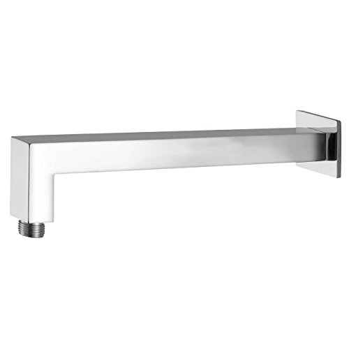 Komplettset – Flacher schwenkbarer eckiger massiver Regenduschkopf 300x400mm mit 234 Anti Kalk Wasserdüsen inkl. Wandrohr – aus Metall - 3