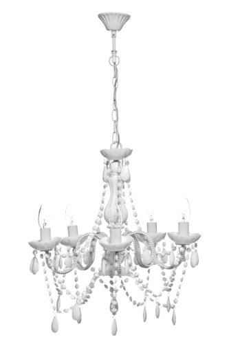 Preisvergleich Produktbild Premier Housewares Kronleuchter, 5-flammig, mit Acryl-Tropfen weiß