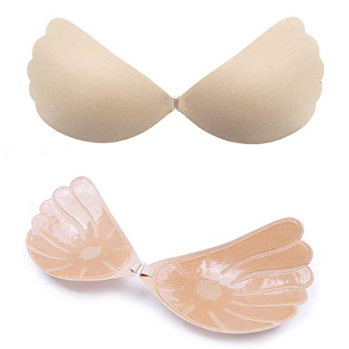 Vegena Soutien-Gorge Dos Nu Push Up Bra, sans Bretelles Auto-adhésifs,Réutilisable Soutien Gorge,Femme Invisible Soutien Gorge sans Bretelles,pour Robes de Mariée de Soirée Beige B