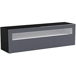 Vladon Meuble TV Bas Valencia, Corps en Noir Mat/Façades en Gris Haute Brillance avec Une Bordure en Gris Haute Brillance