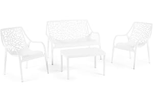 SIEDITI FUORI E DENTRO Set / Salon de jardin et extérieur en polypropylène avec fibre de verre 4 places, canapé deux places, 2 fauteuils et table basse, empilable, imperméable, design moderne - Set Maratea (Blanc)