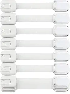 Tredex Adjustable and Ultra-Elastic Baby Safety Strap Locks | Durable Grip of Adhesive on Surfaces Area of Storage Drawers, Refrigerators, Doors Etc.| (Color White of 6 Pcs)