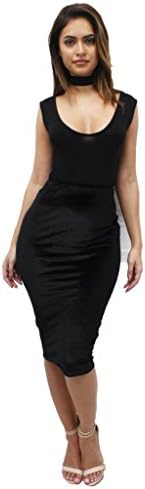 Glamzam Velvet High Waisted Bodycon Skirt Black 8