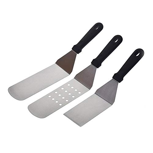 Anmarko Lot de 6 spatules en métal en Acier Inoxydable et grattoir – Spatules Professionnelles de Chef – Accessoires Robustes Parfaits pour Barbecue en Fonte à Dessus Plat