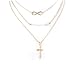 Produktbild 1x Mehrschichtige Halskette Mode Damen Schmuck Hochzeit Braut Schmuck Geschenk Schlüsselbein Kette Halskette Moeavan (Golden)