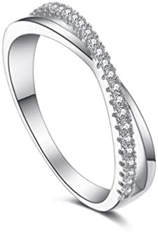 Thin Criss Cross 18ct Rose Gold Plated Cubic Zirconia Wedding Band Engagement Ring