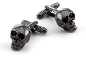 ONYX - ART LONDON Gunmetal Skull With Red Crystal Cufflinks & Gift Box