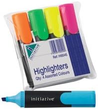 Initiative Highlighters - Water Based Wedge Shaped Tip Assorted Wallet 4