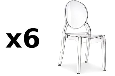Inside75 Lot de 6 chaises médaillon IMPÉRATRICE style Louis XVI en polycarbonate transparent