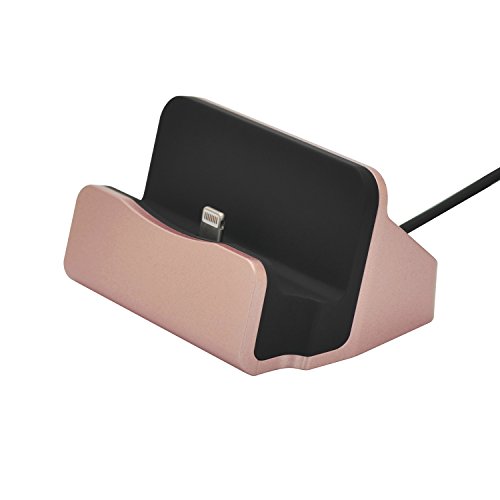 iProtect® Premium Dockingstation Ladestation mit integrierten USB Datenkabel Ladekabel und Netzteil Adapter für Apple iPhone 5 5s 5c 6 6Plus 6s, iPhone 6 Plus, iPhone 7, iPhone 7 Plus, iPod Touch 5G 6, iPod Nano 7G in rosegold - 3