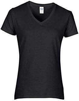 Pack of 5 Gildan Ladies Premium 100% Ringspun Combed Cotton® Casual T-Shirt Women V-Neck Short Sleeves Basic Tee Adult Plain Top Sports New Black Medium