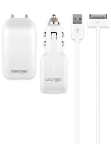 Cabstone USB-Ladegeräte-Set (je ein 2.100 mA KFZ- und Steckernetzteil inkl. Apple Dock Connector-Kabel, 30-polig), weiß