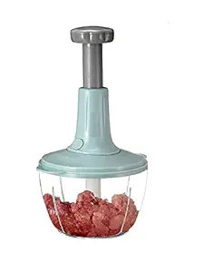 GALV Plastic Manual Hand-Press Food & Vegetable Chopper Mixer with Steel 3 Blades, Multicolour