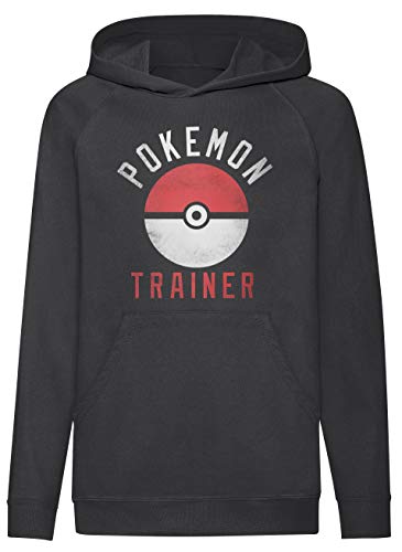 LaMAGLIERIA Felpa con Cappuccio Kids Pokemon Trainer - Felpa Bambino, 9-11 Anni, Nero