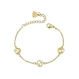 URBANHELDEN - Armband mit runden Weltkarten Anhängern - Hochwertiger Armschmuck - Edelstahl Armkette - Damenarmband Schmuck - Drei Weltkarten - Gold