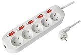  Enchufe de mesa con interruptor individual, 3 o 5 enchufes, blanco, cable de 1,5 m, interruptor iluminado para niños (5 enchufes, interruptor iluminado), color blanco
