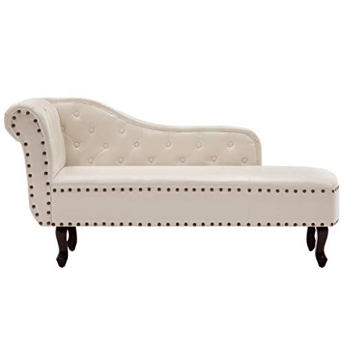 vidaXL Diván Sofá Chaise Lounge Cuero Artificial Blanco Crema Sillón Elegante
