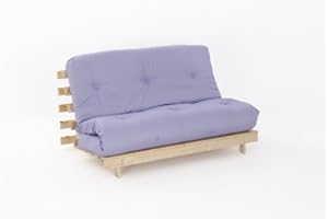 Comfy Living 4ft6 LUXURY Double (135cm) Wooden Futon Set with PREMIUM LUXURY Lilac Mattress