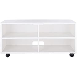 VASAGLE Meuble TV Mobile avec 4 Compartiments et roulettes, Buffet Bas Ouvert pour Téléviseur, enregistreur DVD, Blanc LTC02WT
