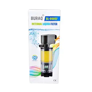 Buraq BL-9000 Series Transparent Long Internal Liquid Filter Fan Based Cleaning System aquarium submersible filter pump Ultra Quiet Powerfull motor With Ducklet Outlet oxygen pump with filter Sponge for Large Fish Tanks (BL-9906F -(20W-900 L/HR)