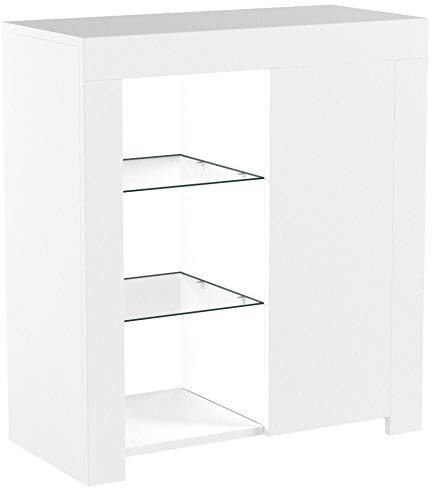 EBTOOLS Meuble Salon avec Lumière LED Commode de Salon Buffet avec Compartiment et Étagères Commode avec Eclairage LED Interface USB Stable Robuste pour Salon Chambre 75 x 35 x 83 cm(Blanc)