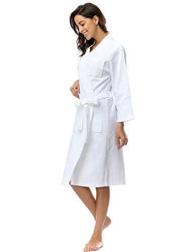 Damen Einfarbiger 100% Baumwolle Waffel Bademantel Kimono für Frauen - 2