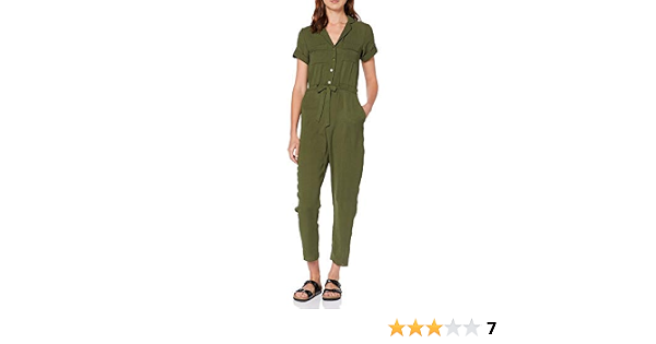Khaki Linen Ultility Jumpsuit, Green 