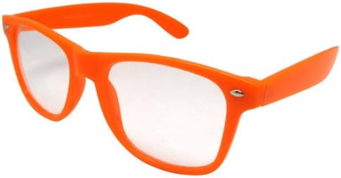 Neon Orange Geek Wayfarer Glasses Retro 80's Fashion Nerd Wayfarers Clear Lens Unisex