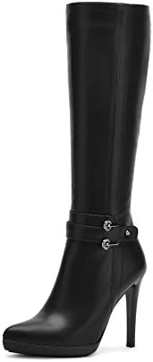 Women boots Zip Block heels PU black Round toe Low heels Ankle Chelsea Boots (UK 4(23.5 CM), black)
