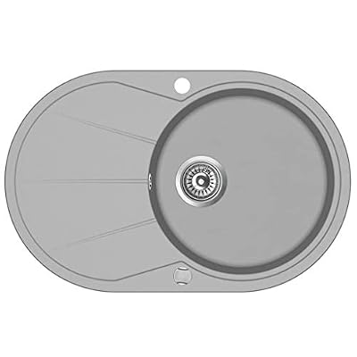vidaXL Évier de Cuisine en Granit Bac Unique Ovale Gris Décor Cuisine Maison