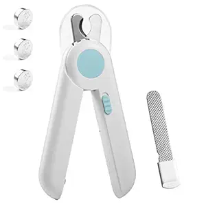 Bernito Dog Cat Pets Nail Clippers and Trimmers with LED Light, Free Nail File, 3 Battery, Razor Sharp Blade, Safety Guard, Professional Grooming Tool for Large Medium Small Animals (White&Blue)