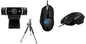 Logitech C922 Pro Stream Webcam, HD 1080p/30fps or HD 720p/60fps Hyperfast Streaming, Stereo Audio, HD Light Correction, Autofocus - Black & G402 Wired Mouse - Black & G502 Wired Mouse - Black