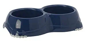 Moderna Dog Cat Double Smarty Plastic Food Bowl -Non Slip Feet -330Ml (Blue Berry)