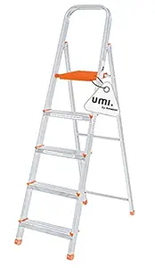 Amazon Brand - Umi, German Design 5-Step Foldable Aluminium Ladder Laser Cut with Super Advance Sure-Hinge Technology Ladder 160 cm (5.25 ft.) : Orange Bar