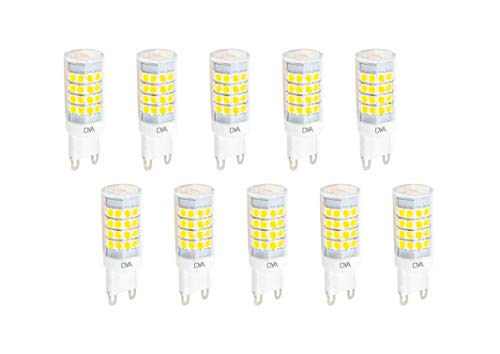 DYA - Juego de 10 bombillas LED Bispina con casquillo G9, 6 W, 510 lm, 220/240 V, medidas: 18 mm de diámetro x 55 mm, luz cálida 6000 K, radio de iluminación: 360 grados, no regulables