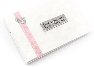Our Daughter's First Christmas - White Photo Album with a Stitched Pink Ribbon and Pewter feet, Gift.