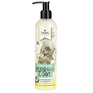 Madsan Basil Perfect Cat & Kitten Shampoo with Aloe Vera & Coconut Oil for Cleaning, Softening, Shed-Control - 300 ML and 1 Key Chain Free