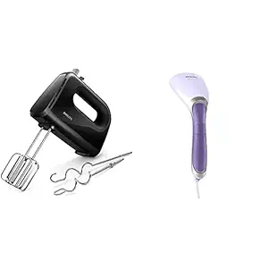 Philips HR3705/10 300-Watt Hand Mixer, Black + Philips Handheld Garment Steamer GC360/30 - Vertical & Horizontal Steaming, 1200 Watt, up to 22g/min