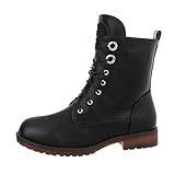  Ital-Design Damenschuhe Stiefeletten Schnürstiefeletten Synthetik Schwarz Gr. 38