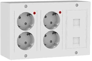 CABLEPELADO Kit puesto trabajo pared superficie | Módulo Doble Schuko Embornado Por Corte-Rápido Con LED, Módulo Doble Schuko Embornado Por Corte-Rápido Con LED, 1 Placa Datos Para 2 Conectores