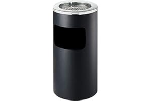 Danieli Store - Cenicero de Pie Rodondo Negro para Exteriores Ø30x61 cm - Cenicero Exterior con Papelera Extraíble - Papelera con Rejilla para Apagar Cigarrillos - 15L