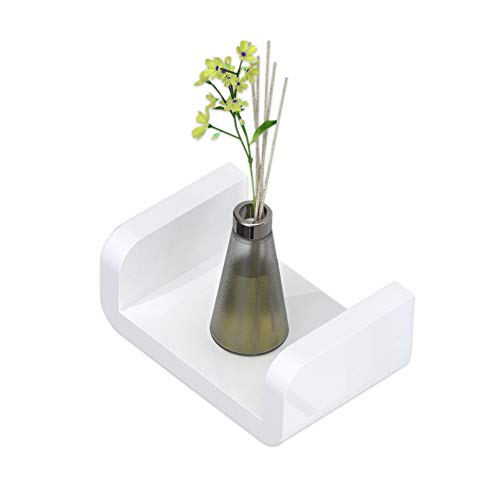 KUNGYO Plastique Blanc Wall Mount Étagères de salle de bain, ventouse Etagères murales Flottante en Forme de U Fournitures de Douche (Petite)