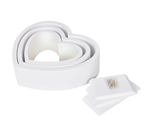 3er Regal Set Heart Bücher CD Wandregal Hängeregal in Herz Form Weiß Matt - 3