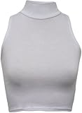 Womens Sleeveless Cropped Top Ladies Polo Neck Crop Dance Stretch Top (M/L (UK 10/12), White)