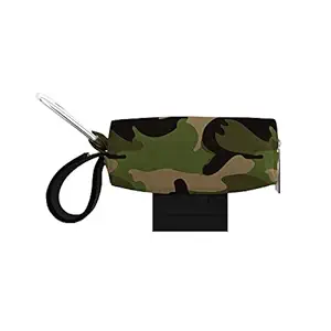 Doggie Walk Bags Dog Poop Bag Holder for Leash, Dog Waste Bag Dispenser with Metal Clip and Adjustable Strap for Any Leash, Green Camo, Fits Tie Handle Bags