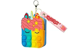 Tahera Pop It Keychain Unicorn Shape, Coin Pouch for Kids , Mini Pop It Zipper Bag for Girls, Pop It Fidget Toy, Fidget Purse for Kids Stress Relief Toys for Kids and Girls.